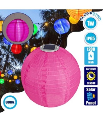 GloboStar® 71596 Αυτόνομο Ηλιακό Φωτιστικό Υφασμάτινη Φούξια Μπάλα Φ30cm LED SMD 1W 100lm με Ενσωματωμένη Μπαταρία 1200mAh - Φωτοβολταϊκό Πάνελ με Αισθητήρα Ημέρας-Νύχτας Αδιάβροχο IP65 Ψυχρό Λευκό 6000K